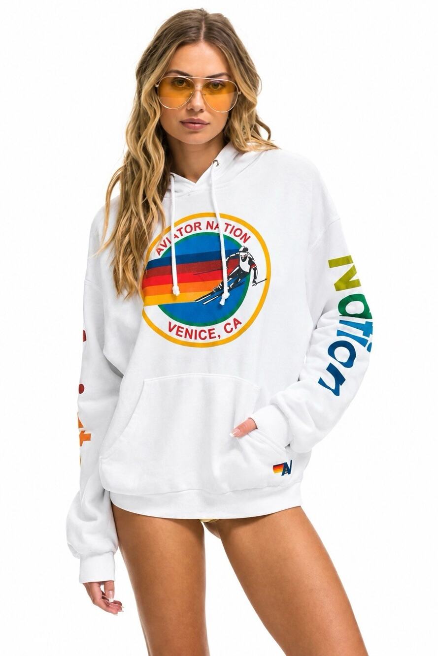 Aviator Nation Venice California Rainbow Surf Relaxed Cream Pullover Hoodie M